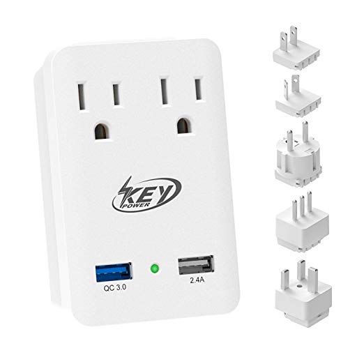 Key Power 2000W International Travel Adapter Kit, Quick Charge 3.0 USB & Two AC Outlets for US to Europe, Ireland, Russia, France, UK, Australia, New Zealand, Italy and More