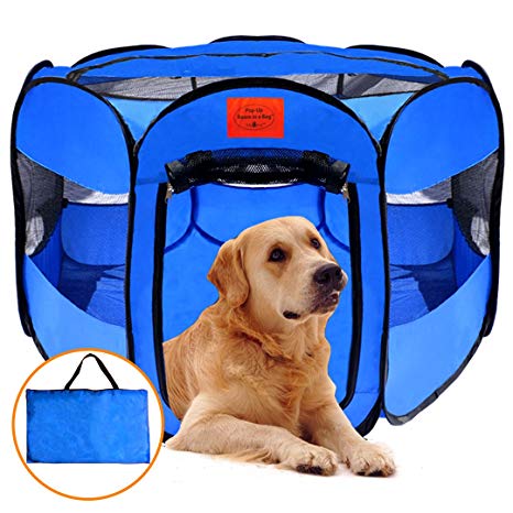 MyDeal Pop Up Pet Exercise Play Pen Tent Portable Kennel with Weather Resistant Oxford Material, 8 Windows and Removeable Zipper Top for Puppies , Dogs , Kittens , Cats , Rabbits   more! Includes Bag