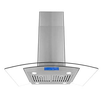 Cosmo 668ICS900 36-in Island Range Hood 760-CFM | Ducted/Ductless Convertible Duct, Glass Ceiling Chimney Kitchen Stove Vent, 3 Speed Exhaust, Fan Timer, Permanent Filter (Stainless Steel)