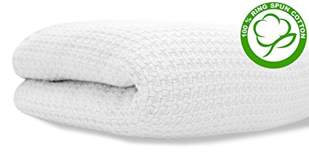 VALUE HOMEZZ 100% Soft Ringspun Cotton Thermal Blanket - Queen White Easy Care Soft Cotton Blankets Houndstooth Design (Queen - 90 x 90 Inches, White)