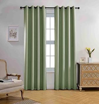 Miuco Room Darkening Textured Grommet Thermal Insulated Blackout Curtains Bedroom Set of 2 52x95 Inch Sage