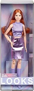 Barbie Looks Doll, Collectible No. 20 with Red Hair & Modern Y2K Fashion, Lavender Top & Faux-Leather Skirt with Knee-High Boots