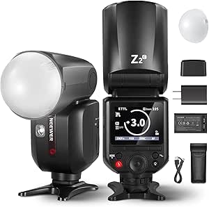 NEEWER Z2-C 2.4G TTL Round Head Flash Speedlite for Canon, 76Ws Speedlight with Dome Diffuser, Upgraded UI, TTL/M TCM Toggle Key, 2 Modeling Lamps 1/8000s HSS 7.4V/2600mAh Battery 480 Full Power Flash