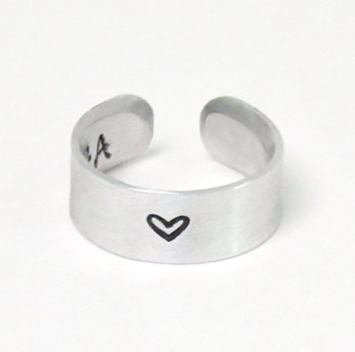 Couple promise ring with heart and initials - boyfriend girlfriend commitment jewelry gift