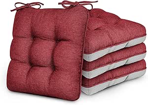 Love's cabin Memory Foam Chair Cushions Set of 4, Outdoor/Indoor Chair Pads for Dining Chairs 4 Pack, Seat Cushions for Kitchen, Dining Room, Office, Patio Chairs, 15.5"x15.5"x3.5" Burgundy