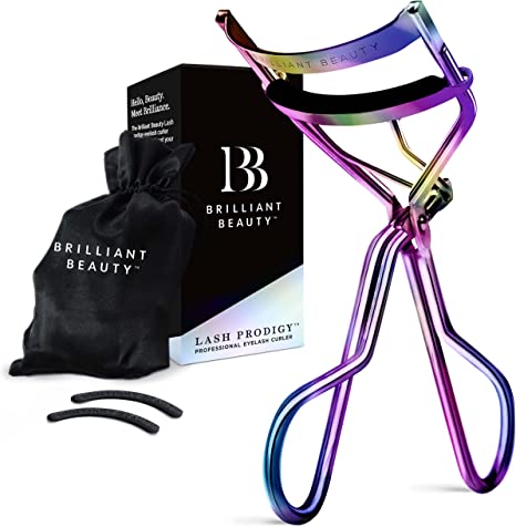 Brilliant Beauty Eyelash Curler with Satin Bag & Refill Pads - Award Winning - No Pinching, Just Dramatically Curled Eyelashes & Lash Line in Seconds - Get Gorgeous Eye Lashes Now (Prism)