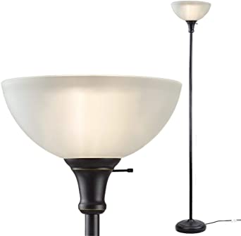 Threshold Floor Lamp for Living Room by Light Accents - Traditional Standing Pole Light with Dome Glass Shade – Upward Torchiere 71.2" Tall - (Bronze)