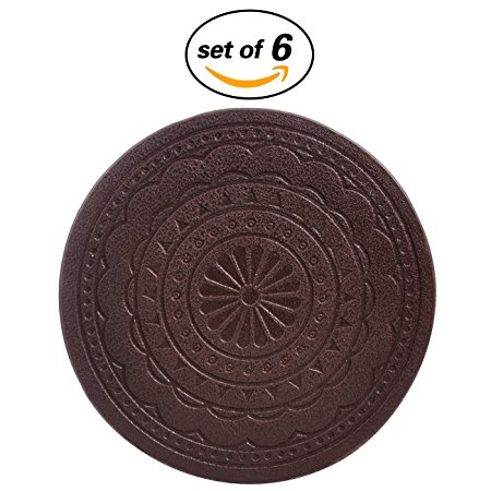 Coasters for Drinks,PU Leather Coasters Set of 6 with Holder for Coffee Tea Cups Mugs Round Brown