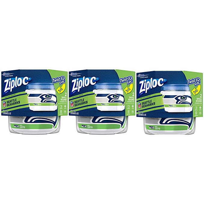 Ziploc Brand NFL Seattle Seahawks Twist 'n Loc Containers, Small, 2 ct, 3 Pack