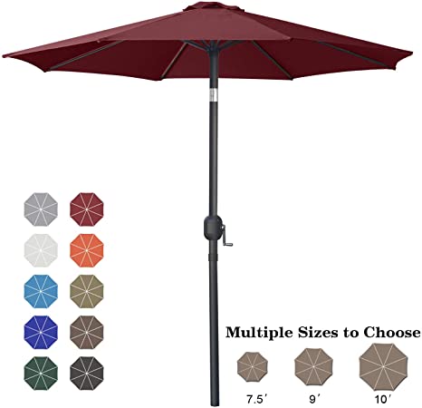 ABCCANOPY 7.5' Patio Umbrella Table Market Umbrella with Push Button Tilt for Garden, Deck, Backyard and Pool, 6 Ribs 13 Colors,Burgundy