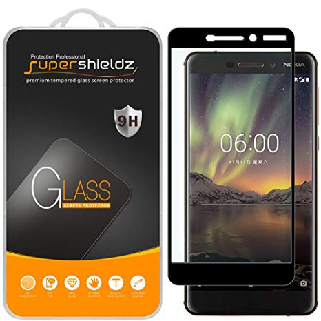 [2-Pack] Supershieldz for Nokia 6.1 (Nokia 6 2018) Tempered Glass Screen Protector, [Full Screen Coverage] Anti-Scratch, Bubble Free, Lifetime Replacement Warranty (Black)