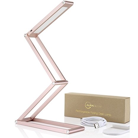 Auraglow Wireless Dimmable Desk Lamp USB Rechargeable Folding LED Reading Light - Rose Gold