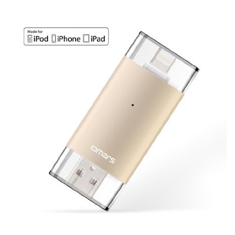 [Apple MFI Certified]oMARS Flash Drive USB 3.0 with Lightning Connector External Storage Memory Expansion for iPhones, iPads iPod and Computers 32G Gold New Version
