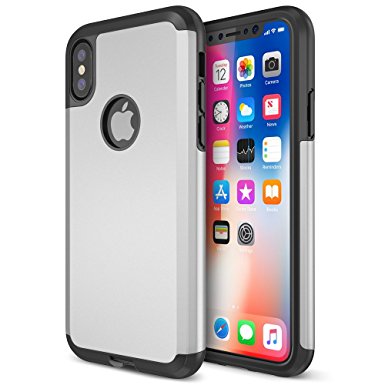 Trianium Protanium iPhone X Case with Reinforced Corner Cushion TPU Bumper / Rigid Hard Back Panel / Heavy Duty Drop Protection / Scratch Resistant Cover For Apple iPhone X / 10 Phone (2017)-Silver