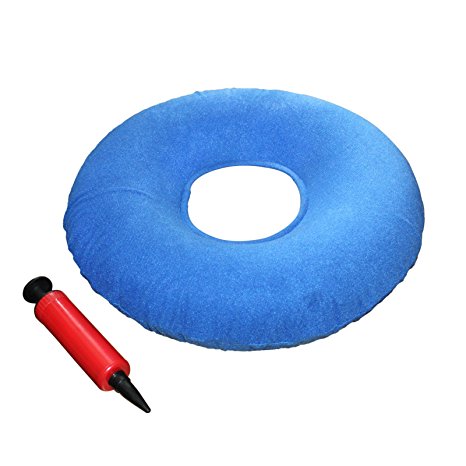 Best Father’s Day Gift-Inflatable 15" Coccyx Donut Cushion Pillow with Pump and Travel Bag-Lumbar Support for Hemorrhoids, Pregnancy, Tailbone Pain, Prostate and Sores-Use in the Home, Car or Office