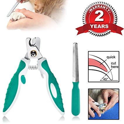 Dog Nail Clippers, WeGuard Sharp Blades Non-slip Handle Professional Cat Nail Clippers With Free Nail File , Safety Guard to Prevent Over-cutting Nails Pet Animal Cat Claw Trimmers - Mint Green