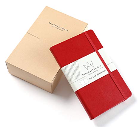 3-Pack, Minimalism Art | Classic Notebook Journal, Size: 5" X 8.3", A5, Red, Dotted Grid Page, 192 Pages, Hard Cover/Fine PU Leather, Inner Pocket, Quality Paper - 100gsm | Designed in San Francisco