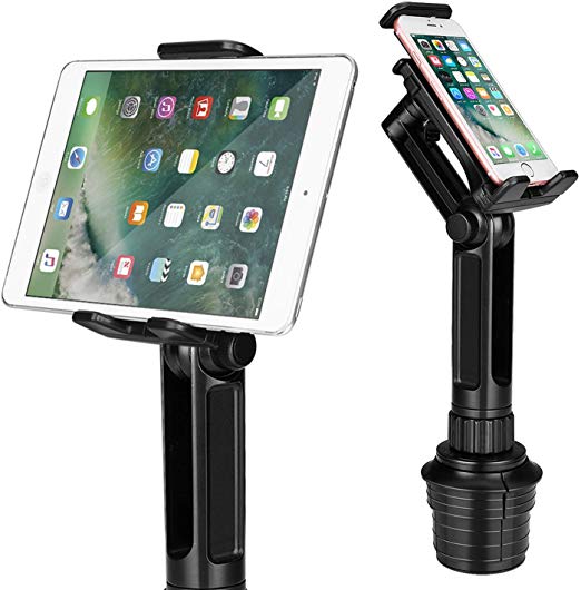 TNP Cup Mount Holder for Tablet and Smartphone, Universal Car Cup iPad Mount w/Swivel Arm Extendable Clamp for Devices with 4-10.5 inch Display, Ideal for Apple iPad iPhone Samsung Uber Lyft Drivers