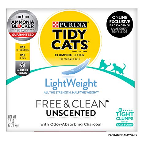 Purina Tidy Cats Light Weight, Dust Free, Clumping Cat Litter; LightWeight Free & Clean Unscented, Multi Cat Litter - 17 lb. Box