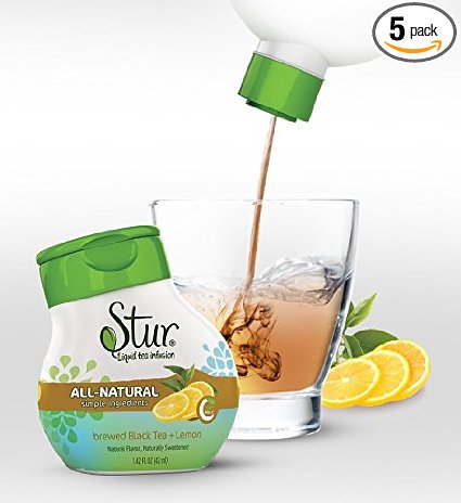 Stur - Black Tea + Lemon (5pck) - ALL-NATURAL Liquid Tea Infusion - real, Brewed tea.......makes 5 quarts (~20 teabags), or 100 8oz. servings - stevia water enhancer, drink mix. Non-GMO, High Antioxidants, natural stevia leaf extract, sugar-free, calorie-free, preservative-free, 100% Vitamin C, liquid stevia drops. **Family Business, Happiness Guaranteed, You will Love Stur**