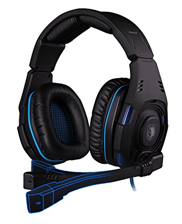 Sades Knight Braided Fiber Wired Gaming Headset with 7.1 Stereo Sound and Flexible, Retractable, Noise Cancelling Mic