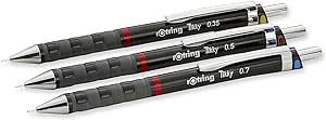 Rotring Tikky Set of 3 with Colour Code 0, 35/0, 5/0, 7 mm (with 3 Tubes of Refill HB)