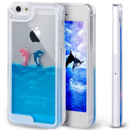 iPhone SE Case,iPhone 5S Case,iPhone 5 Case,iPhone SE Liquid Case,iPhone 5S Liquid Case,ikasus Creative Design Flowing Liquid Swimming Dolphins Hard Case for Apple iPhone SE 2016 & iPhone 5S 5 (Dolphins:Blue)