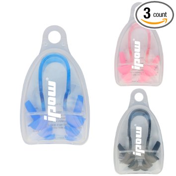 3 Pairs of IPOW Soft Silicone Swim Nose Clip Ear Plugs Set for Swimming Comfortable for Adults & Kids,3 Colors for Pink,Blue and Black
