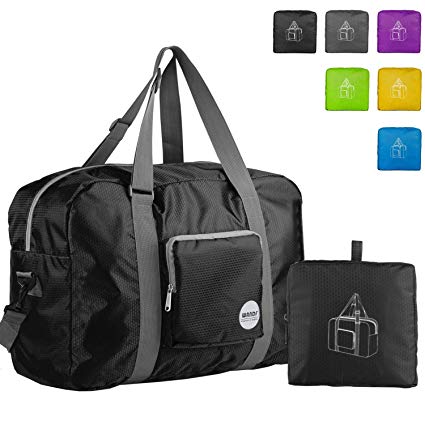 Wandf Foldable Travel Duffel Bag Luggage Sports Gym Water Resistant Nylon (Black, 18")