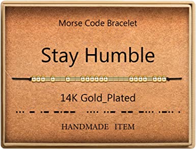 Morse Code Bracelet 14k Gold Plated Beads on Silk Cord Secret Message Stay Humble Bracelet Gift Jewelry for Her