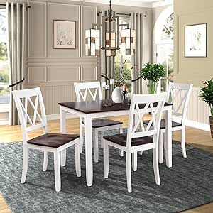 Harper & Bright Designs 5-Piece Wood Dining Table Set for 4, Kitchen Furniture Set with 4 High Back Dining Chairs for Small Places,White Cherry