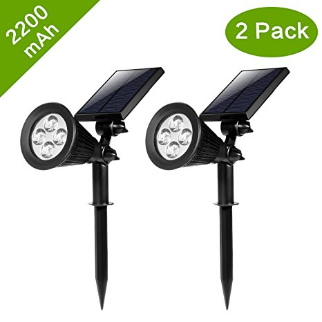 [New Version 2 Modes] HKYH 200 Lumens 2-in-1 Solar Powered LED Landscape Lighting Solar Wall Lights Waterproof Outdoor Landscaping Lights Bulb Spotlight for Tree Flag Driveway Yard Lawn Pathway Garden