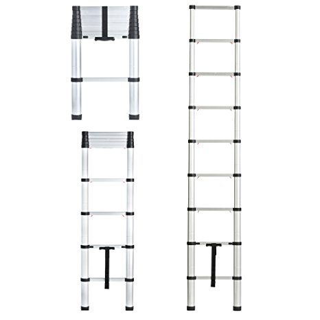 VonHaus 2.6m Soft Close Aluminium Extendable Telescopic Ladder - Heavy Duty - conforms to EN 131 Part 6:201 safety requirements