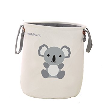 WildAvric Storage Basket, Cotton Foldable & Convenient Laundry Bin/laundry Baskets/Laundry Hamper/Organizer/Storage Solution for Home, Bedroom, Clothes, Toys - 2018 New Design - Super Cute Gray Koala