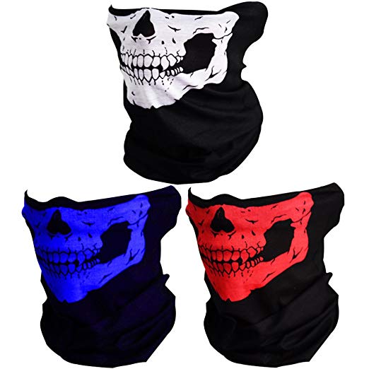 CIKIShield Couples Seamless Skull Face Tube Mask Black (3pcs-Color Set-A)
