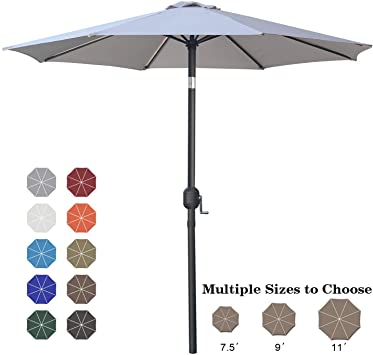 ABCCANOPY 9' Patio Umbrella Table Market Umbrella with Push Button Tilt for Garden, Deck, Backyard and Pool, 6 Ribs 13 Colors,Light Gray