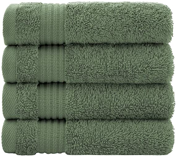 American Bath Towels Turkish Cotton Washcloths for Home & Kitchen, Extra Soft & Absorbent, 4-Piece Washcloth Set Dry Quickly, Green