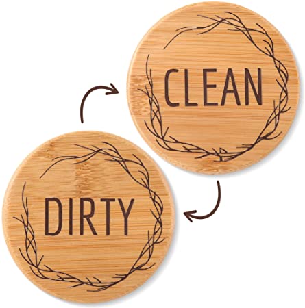 TEYGA New Round Design Dishwasher Magnet, Clean Dirty Sign Indicator, Bamboo, Rustic, Double Sided Kitchen Dish Washer Magnet, Available in Black, White, Brown, Natural, Dark Brown