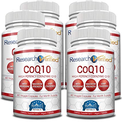 Research Verified CoQ10-100% Pure Extra Strength 250mg CoQ10 – Improved Absorption and Bioavailability with Bioperine - Boost Antioxidant Levels, Improve Cardiovascular Health, 360 Vegan Capsules