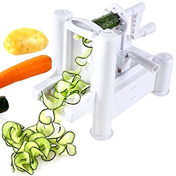 Eco Friendly FDA Approved BPA Free Plastic ABS Kitchen Mandoline Slicers Vegetable Spiralizer 3 Blade(White)