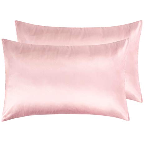 NTBAY Silky Satin Queen Pillowcases Set of 2, Super Soft and Luxury, Hidden Zipper Design, Pink, Queen Size