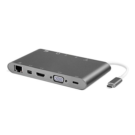 TNP USB C to USB HDMI VGA Mini Displayport Ethernet USB Type C Power Delivery Charger SD MMC Memory Card Reader USB 3.0 Hub 3.5mm Audio Aux Output Jack Multi Adapter Converter Connector Dock Station