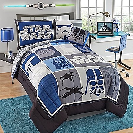 NEW! Modern Star Wars Twin Comforter, Sheets, Pillow Case BONUS Square Pillow Bedding Set and Exclusive Linens N Beyond LED Simple Touch Key Chain