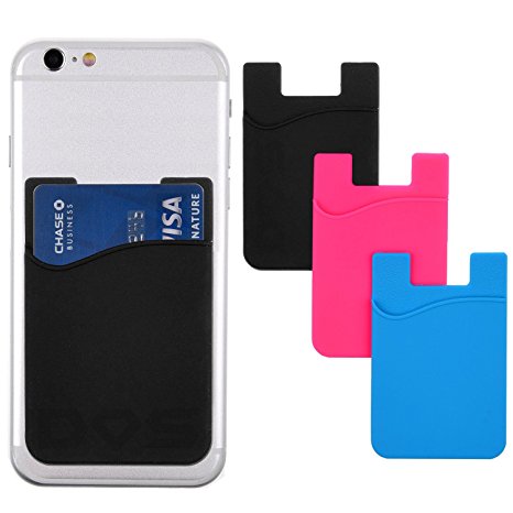 Stick-On Wallet - ID/Credit Card Holder For Phones - Strong 3M Adhesive - Universal Size fits most Phones (including iPhone 6s, 6, 5, Samsung Galaxy S6, S5) - Non-Slip Silicone also offers Extra Grip