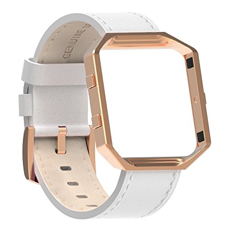 Fitbit Blaze Bands Leather with Frame Small Large,Austrake Fitbit Blaze Band with Stainless Steel Buckle for Women Men