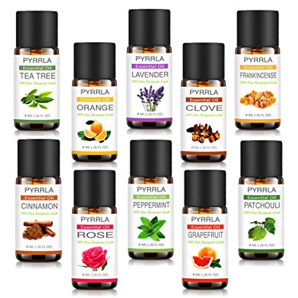 PYRRLA Essential Oil for Diffuser, Aromatherapy 10 Essential Oils Pure of the Highest Therapeutic Grade Quality Gift Set