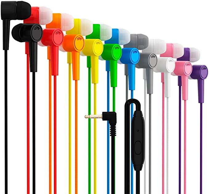 Wired Earbuds 10 Pack, New Earbuds Headphones with Microphone, Earphones with Heavy Bass Stereo Noise Blocking, Compatible with iPhone and Android Devices, iPad, MP3, Fits 3.5mm (10 Pack, Ten Color)
