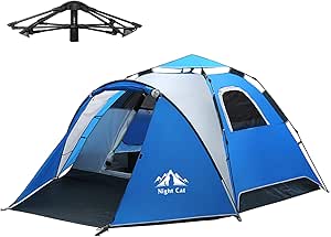 Night Cat Instant Popup Tents 2-3 Persons with Footprint Tarp Easy Setup Camping Tent with Rainfly Double Layers Waterproof Automatic Hydraulic Mechaism