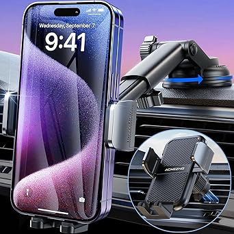 Car Phone Holder Mount【Racing-Grade & 360° Suction Cup】Phone Mount for Car Dashboard Windshield Air Vent【Upgraded Double Metal Hook】3in1 Handsfree Cell Phone Car Mount for iPhone Android Smartphones