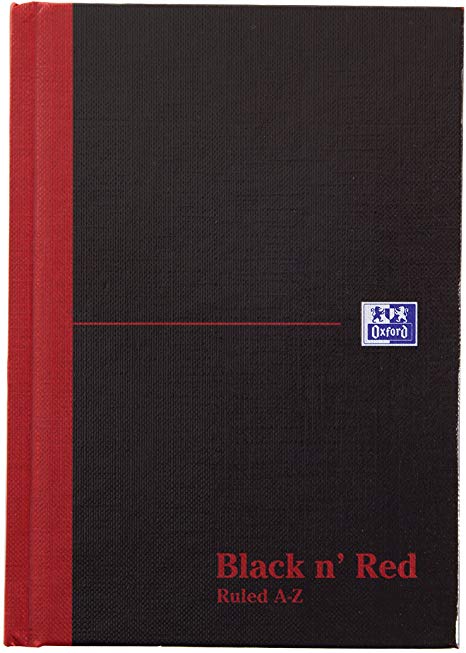 Oxford Black n' Red A6 Matt Casebound Hardback Notebook, Ruled with A-Z Index, 192 Page, 1 Notebook